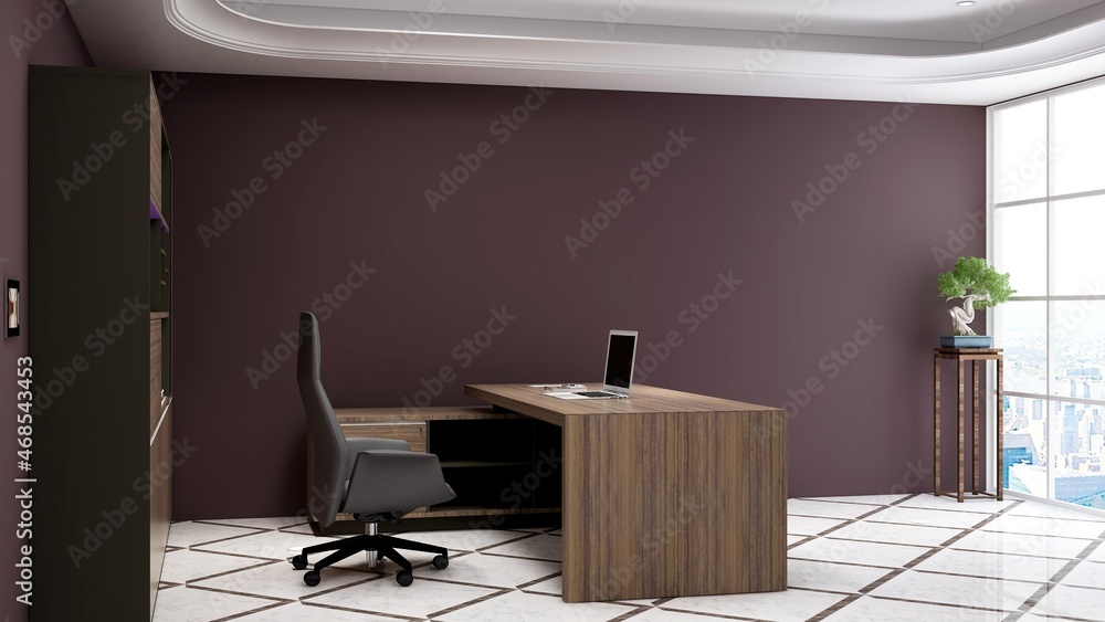 Obraz premium modern business office manager room with 3d design interior for company wall logo mockup