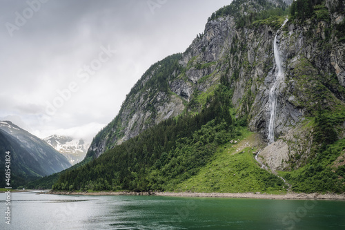 Stillup Lake and mountain alpine waterfalls Austria, Tyrol photo