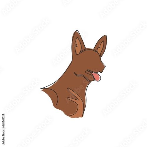 Single continuous line drawing of simple cute german shepherd puppy dog head icon. Pet animal logo emblem vector concept. Modern one line draw design graphic illustration © Simple Line