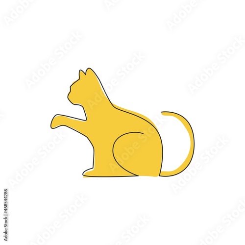 Single continuous line drawing of cute kitten cat icon. Kitty pet animal logo emblem vector concept. Modern one line draw design graphic illustration