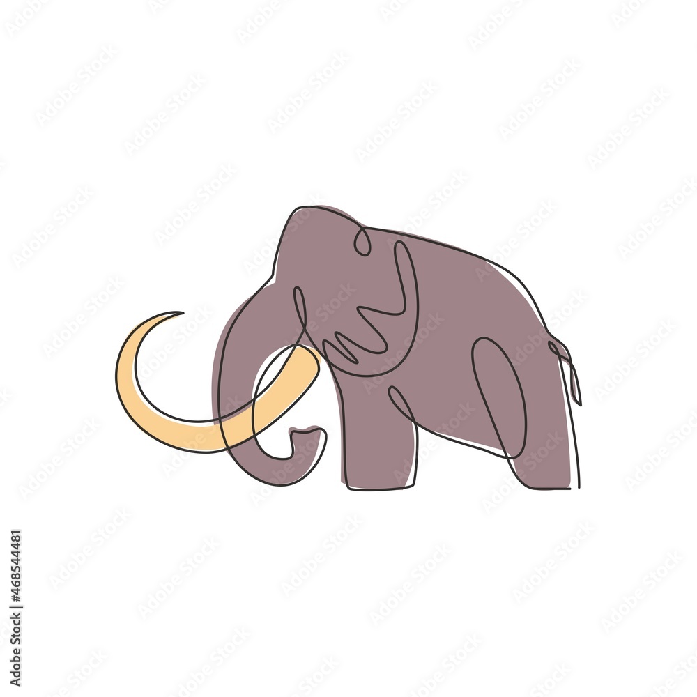 One continuous line drawing of big mammoth company logo identity. Prehistoric animal from ice age icon concept. Modern single line draw vector graphic design illustration One continuous line drawing of big mammoth company logo identity. Prehistoric animal from ice age icon concept. Modern single line draw vector graphic design illustration