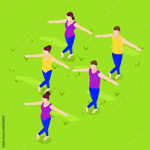 Dancing class outdoor 3d isometric vector illustration concept for banner, website, landing page, ads, flyer template