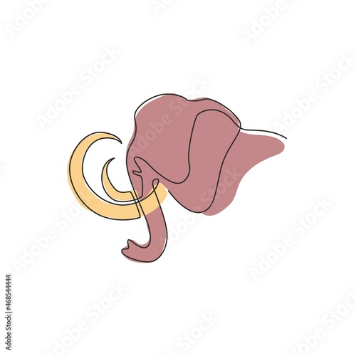 Single continuous line drawing of big mammoth corporate logo identity. Ancient animal from ice age icon concept. Modern one line graphic draw design vector illustration