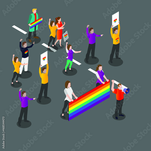 LGBT protest parade 3d isometric vector illustration concept for banner, website, landing page, ads, flyer template