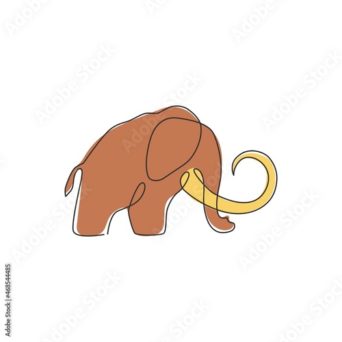 One single line drawing of big mammoth business logo identity. Prehistory animal from ice age icon concept. Trendy continuous line draw design vector graphic illustration