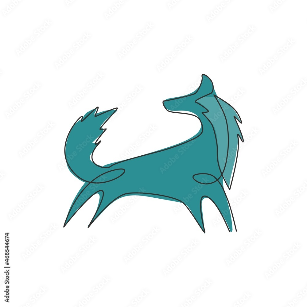 One single line drawing of cute fox company logo identity. City zoo icon concept. Trendy continuous line draw design vector graphic illustration One single line drawing of cute fox company logo identity. City zoo icon concept. Trendy continuous line draw design vector graphic illustration