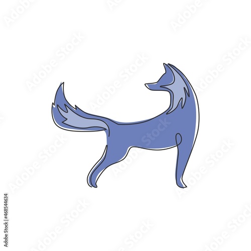 One continuous line drawing of cute fox business logo icon. Multinational company identity concept. Trendy single line graphic draw vector design illustration