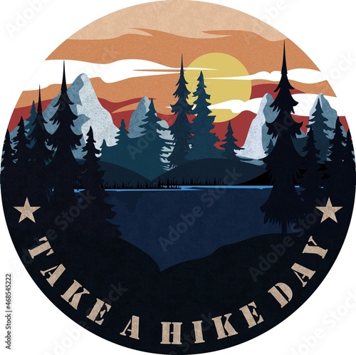 take a hike day theme: flat mountain illustration good for logos, t-shirts etc. photo