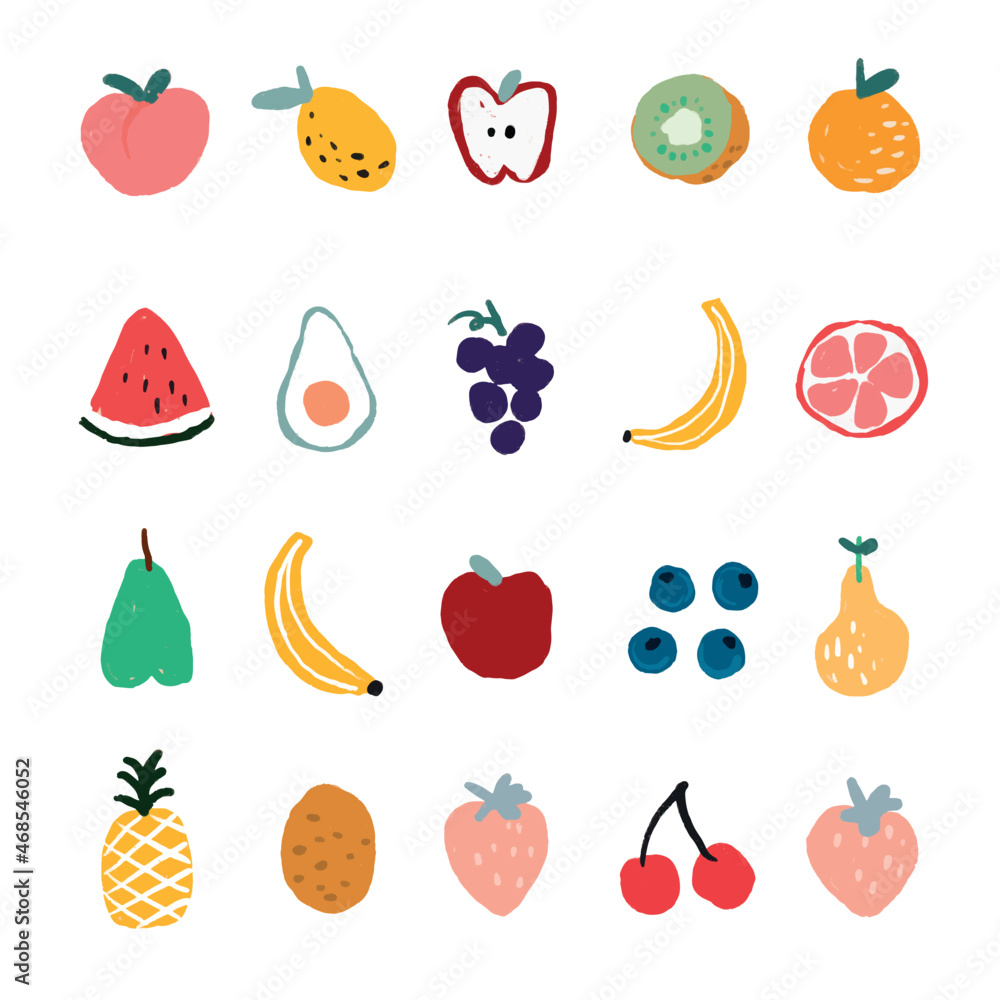 Cute hand drawn fruit set vector - obrazy, fototapety, plakaty 