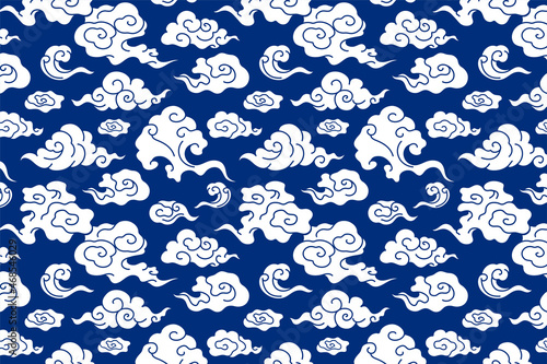 Blue cloud background, Chinese oriental pattern illustration vector