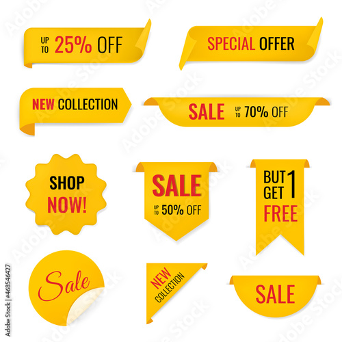 Sale banner sticker, blank vector shopping clipart set