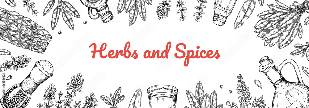 © Kseniia - Hand drawn herbs and spices design. Vector illustration © Kseniia - Hand drawn herbs and spices design. Vector illustration