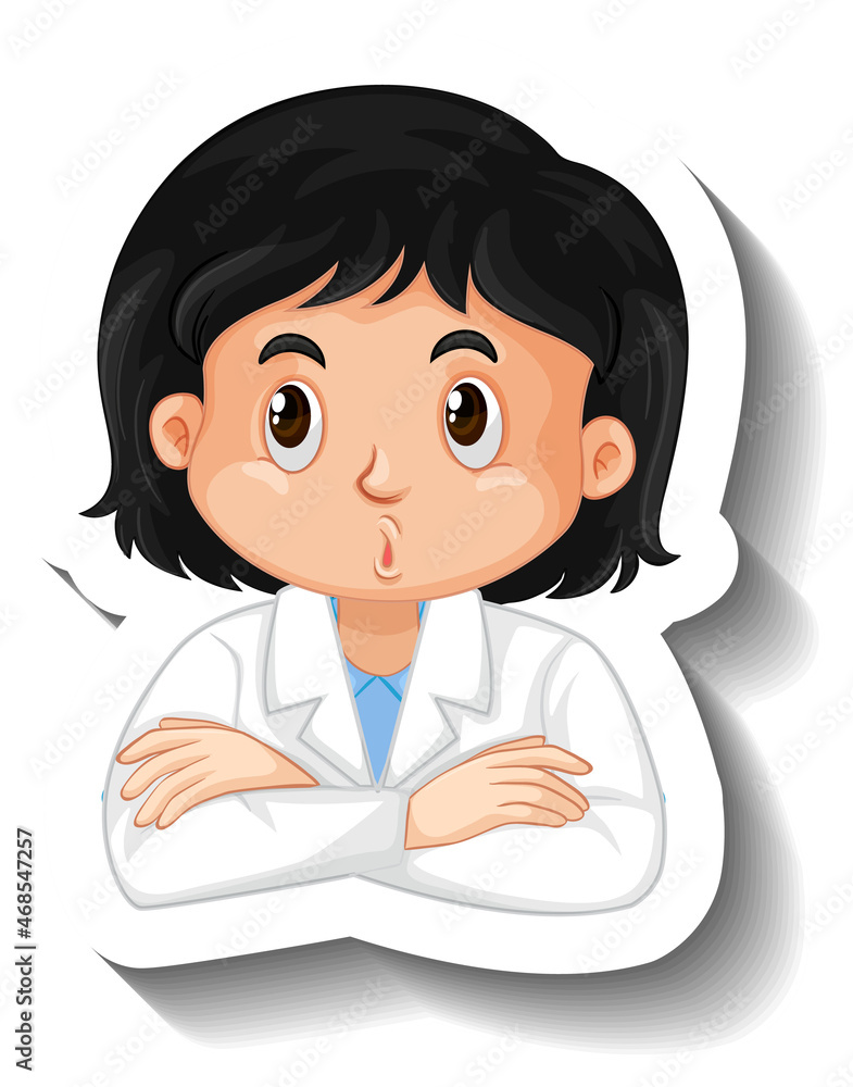 Scientist student girl cartoon character sticker