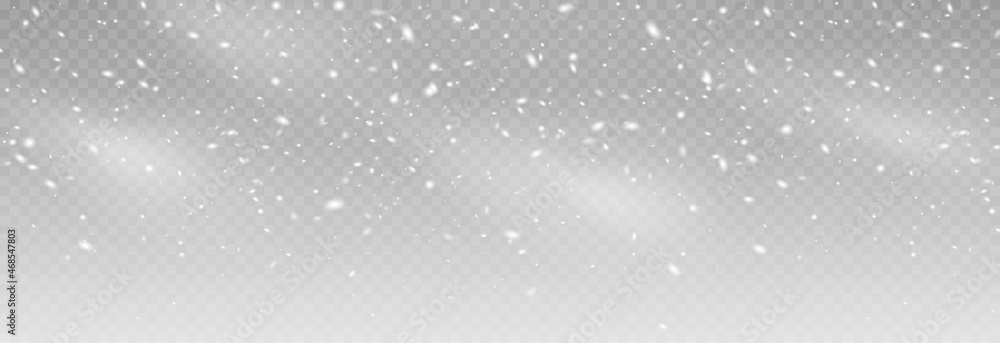 Vector snow. Snow on an isolated transparent background. Snowfall, blizzard, winter, snowflakes. Christmas image. - obrazy, fototapety, plakaty 