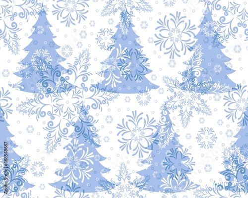The Seamless blue background with snow forest.