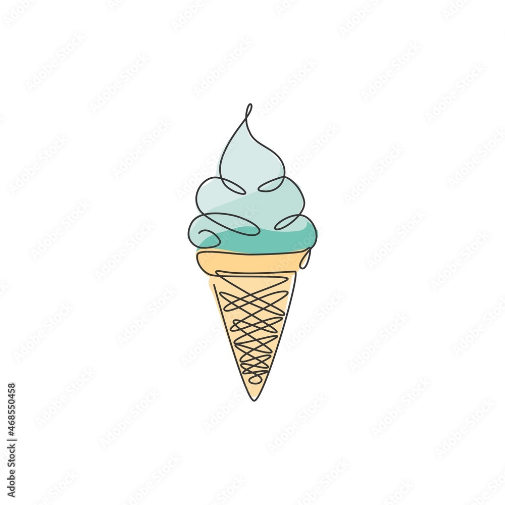 One single line drawing of fresh ice cream cone store logo graphic vector illustration. Icecream dessert cafe menu and restaurant badge concept. Modern continuous line draw design street food logotype One single line drawing of fresh ice cream cone store logo graphic vector illustration. Icecream dessert cafe menu and restaurant badge concept. Modern continuous line draw design street food logotype