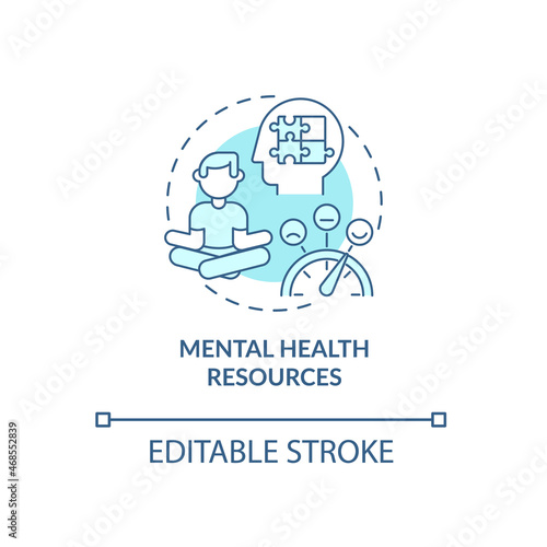 Mental health resources blue concept icon. Employees benefits abstract idea thin line illustration. Wellbeing at work. Job satisfaction. Vector isolated outline color drawing. Editable stroke