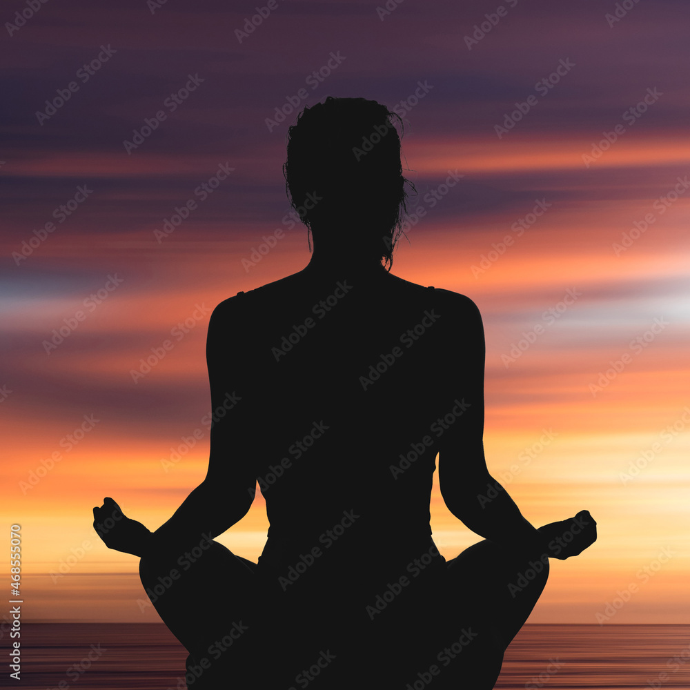 Meditation Silhouette with sunset background Meditation Silhouette with sunset background