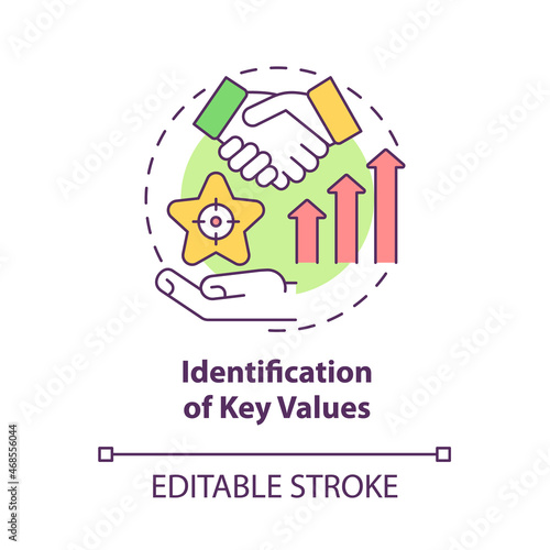 Key values identification concept icon. Business development. Improve service performance. Brand planning abstract idea thin line illustration. Vector isolated outline color drawing. Editable stroke
