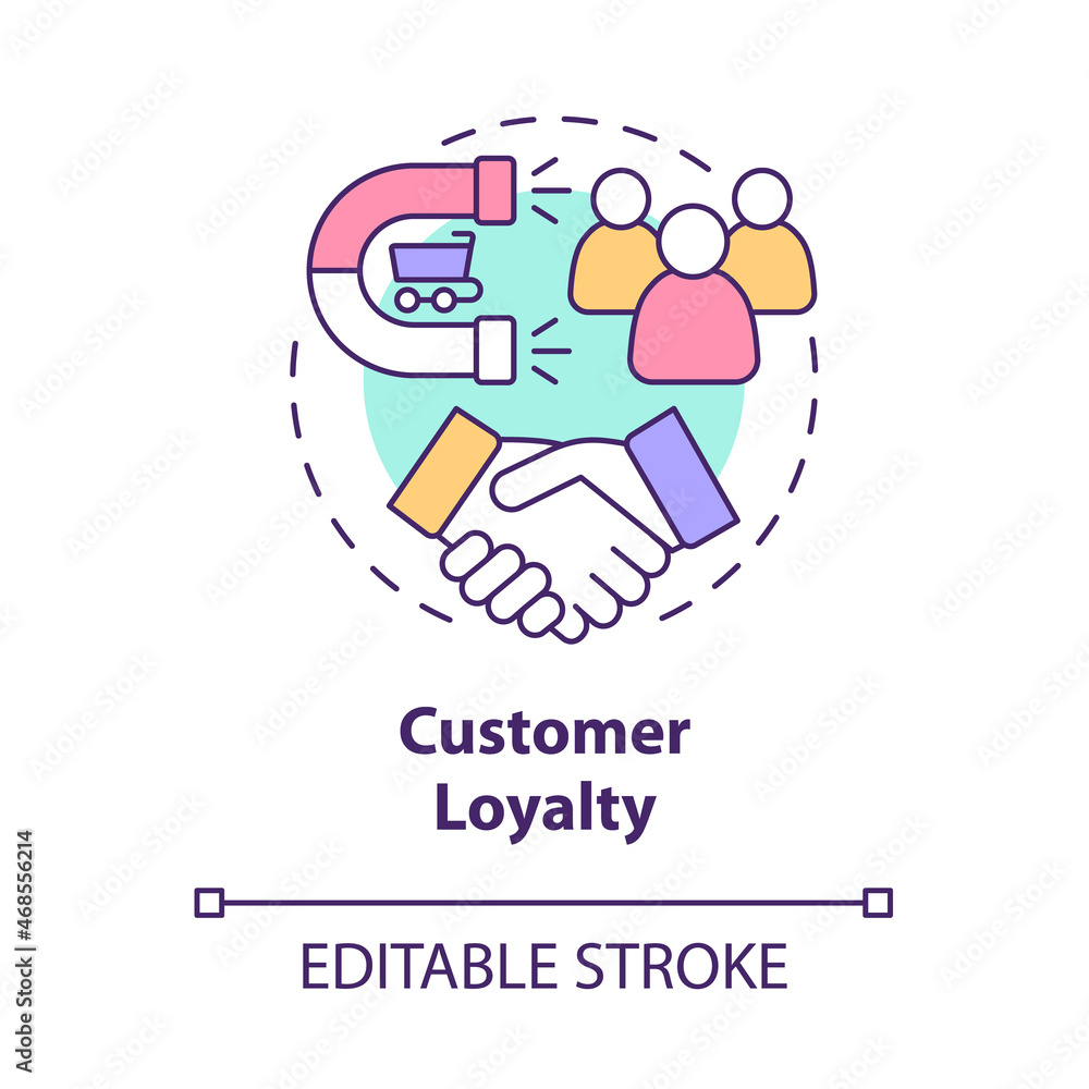 Customer loyalty concept icon. Client retention. Consumer satisfaction and trust. Brand planning abstract idea thin line illustration. Vector isolated outline color drawing. Editable stroke Customer loyalty concept icon. Client retention. Consumer satisfaction and trust. Brand planning abstract idea thin line illustration. Vector isolated outline color drawing. Editable stroke