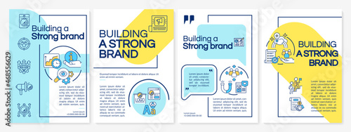 Building a strong brand color brochure template. Establish startup. Flyer, booklet, leaflet print, cover design with linear icons. Vector layouts for presentation, annual reports, advertisement pages