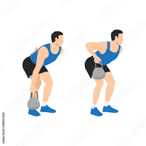 Man doing Kettlebell exercise bent over rowing with the smash bell exercise. Flat vector illustration isolated on white background. workout character set
