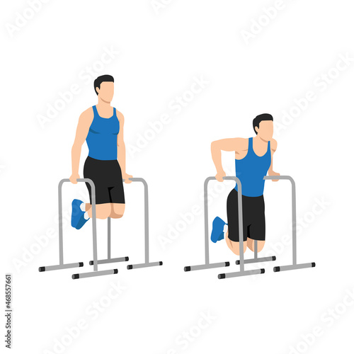 Man doing Master tricep dip exercise. Flat vector illustration isolated on white background. workout character set