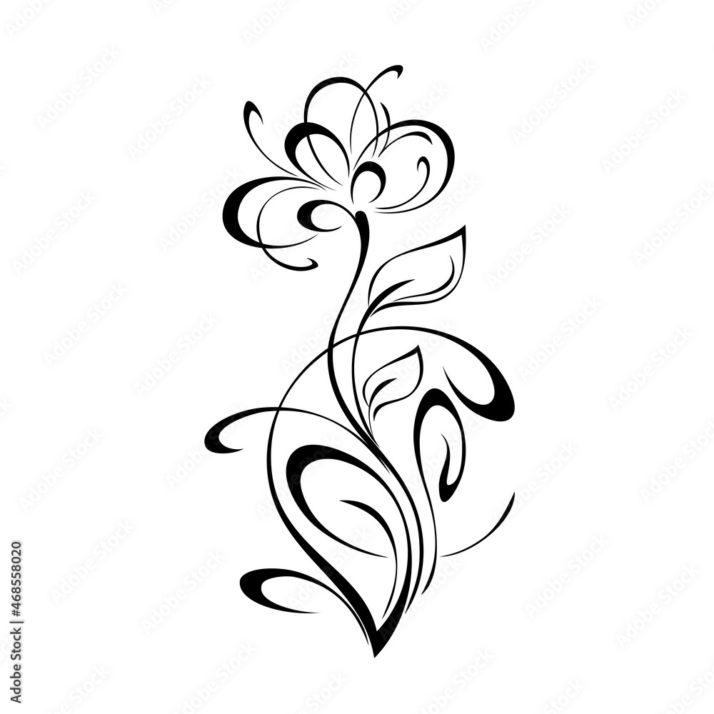 ornament 2049. stylized blooming flower on a curved stem with leaves and curls. graphic decor ornament 2049. stylized blooming flower on a curved stem with leaves and curls. graphic decor