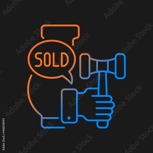 Auctioneer gradient vector icon for dark theme. Person who conducts auction process. Approving bids. Announce winner. Thin line color symbol. Modern style pictogram. Vector isolated outline drawing