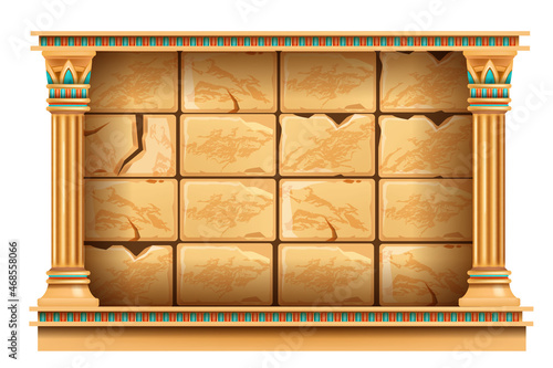 Game UI stone frame, vector Egypt rock wall background, user interface boulder screen panel. Ancient column, menu display texture, civilization temple design object, cracked vintage brick. Game frame