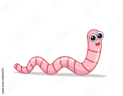Pink worm flat style. Earthworm is a cartoon character.