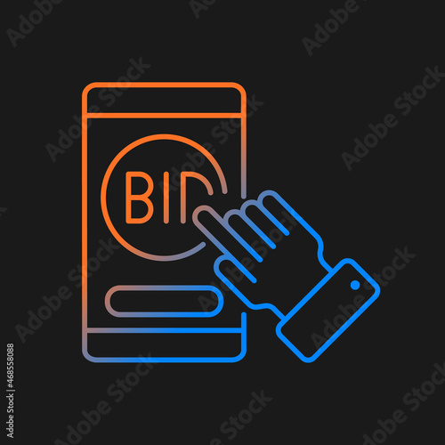 Auction mobile app gradient vector icon for dark theme. Smartphone software. Bidding application. E commerce. Thin line color symbol. Modern style pictogram. Vector isolated outline drawing