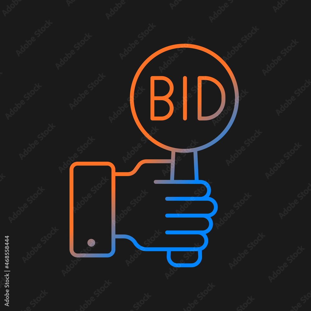 Bidding gradient vector icon for dark theme. Offering highest price to win. Bargaining for item. Auction participants. Thin line color symbol. Modern style pictogram. Vector isolated outline drawing Bidding gradient vector icon for dark theme. Offering highest price to win. Bargaining for item. Auction participants. Thin line color symbol. Modern style pictogram. Vector isolated outline drawing