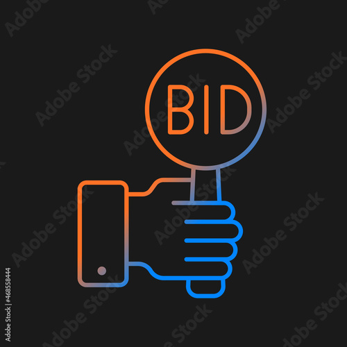 Bidding gradient vector icon for dark theme. Offering highest price to win. Bargaining for item. Auction participants. Thin line color symbol. Modern style pictogram. Vector isolated outline drawing