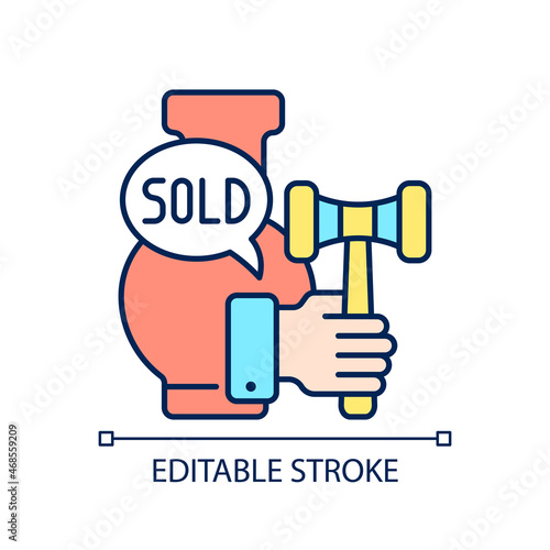 Auctioneer RGB color icon. Person who conducts auction process. Approving bids. Hosting bidding competition. Announce winner. Isolated vector illustration. Simple filled line drawing. Editable stroke
