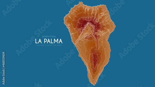 Topographic map of La Palma, Canary Islands, Spain. Vector detailed elevation map of island. Geographic elegant landscape outline poster.