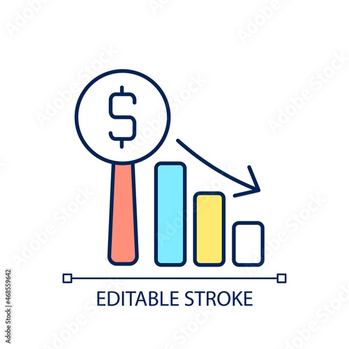 Dutch auction RGB color icon. Descending prices. Type of bargaining. Clock auction. Bidding for flowers. Speed selling. Isolated vector illustration. Simple filled line drawing. Editable stroke