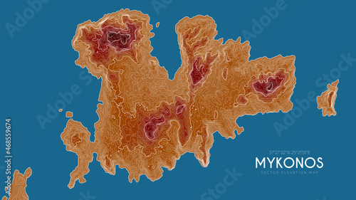 Topographic map of Mykonos, Greece. Vector detailed elevation map of island. Geographic elegant landscape outline poster.