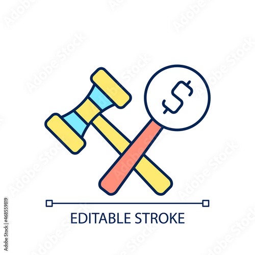Auction RGB color icon. Competitive bidding for item. Bargaining for property and antique. Selling and buying. Isolated vector illustration. Simple filled line drawing. Editable stroke