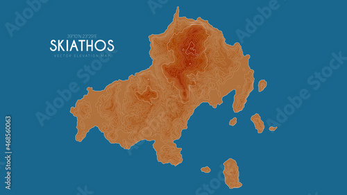 Topographic map of Skiathos, Greece. Vector detailed elevation map of island. Geographic elegant landscape outline poster.