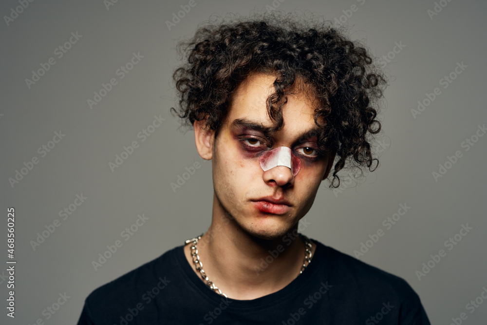 Fototapeta premium fighter with broken nose training boxing conflict aggression injury