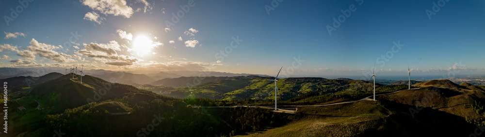 
Aerial view of the wind park Peña del Cuervo, Asturias, Spain.