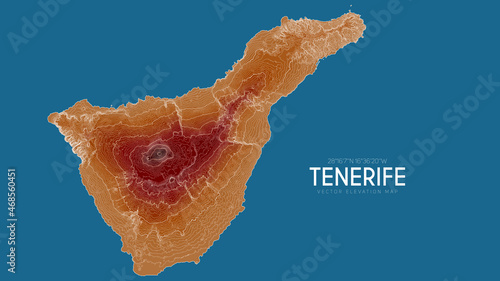 Topographic map of Tenerife, Canary Islands, Spain. Vector detailed elevation map of island. Geographic elegant landscape outline poster.