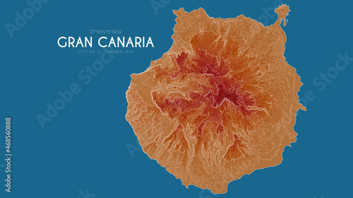 Topographic map of Gran Canaria, Canary Islands, Spain. Vector detailed elevation map of island. Geographic elegant landscape outline poster. photo