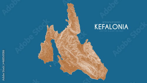 Topographic map of Kefalonia, Greece. Vector detailed elevation map of island. Geographic elegant landscape outline poster.