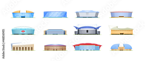 Sport stadium arena buildings set. Architecture for public team sports game competition event