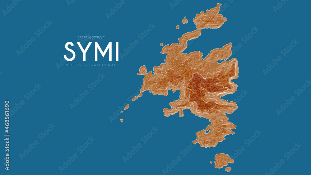 Topographic map of Symi, Greece. Vector detailed elevation map of ...