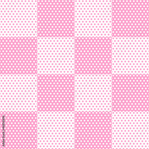 seamless pretty cute pink and white polka dots chessboard pattern background suitable for floor interior printing