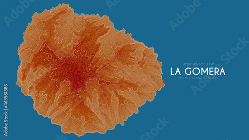 Topographic map of La Gomera, Canary Islands, Spain. Vector detailed elevation map of island. Geographic elegant landscape outline poster.