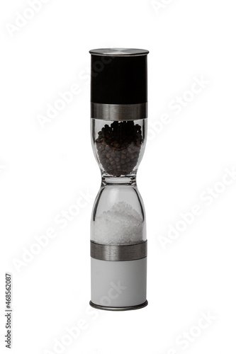 Plastic metal shaker for salt and pepper on a white isolated background. Kitchen utensils.